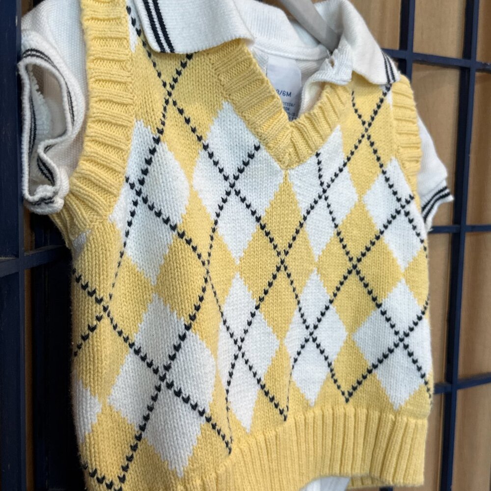 Miniwear Argyle Sweater Vest Onesie 3–6M Baby Boy Preppy Outfit - Picture 5 of 6